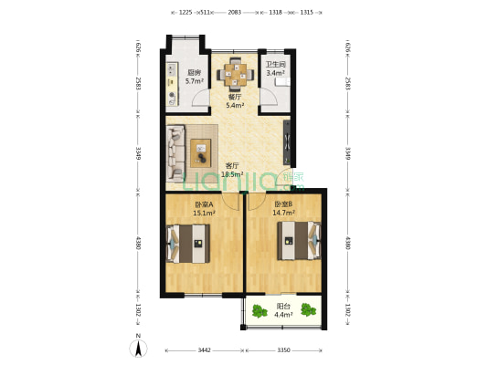 丽明化工厂 2室2厅1卫 77平方