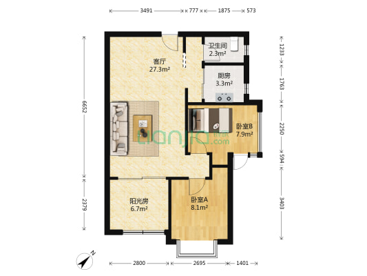 书香门第名苑 2室1厅1卫 66平方