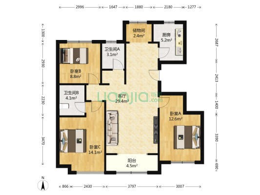 联合云东府 3室1厅2卫 111平方