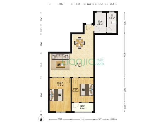 水务局三防办 2室1厅1卫 85平方