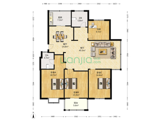 东城水岸 4室2厅2卫 102平方