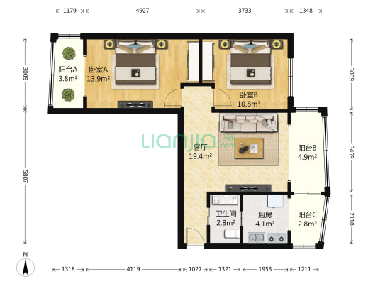 竹园二期 2室1厅1卫 72平方