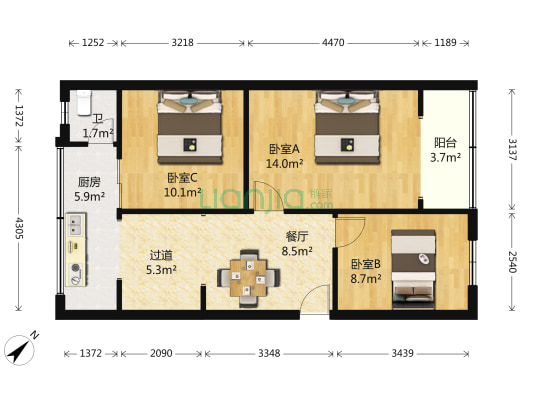 水碾河南三街41号 3室1厅1卫 68平方