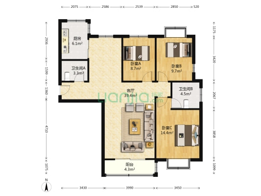 仕府名苑 3室1厅2卫 123平方