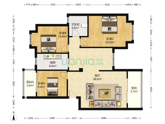 紫云黄狮海岸 3室1厅1卫 105平方
