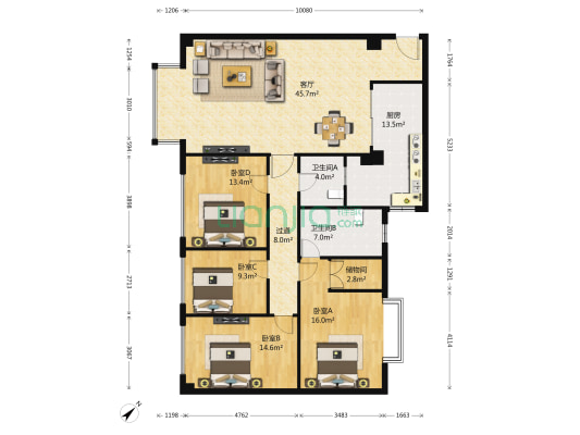 锦官城一期 4室1厅2卫 159平方