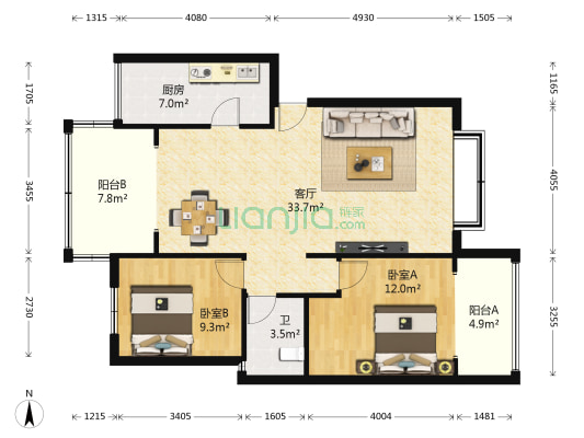 世纪春天 2室1厅1卫 95平方
