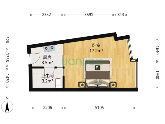 野风现代之窗 1室0厅1卫 35平方