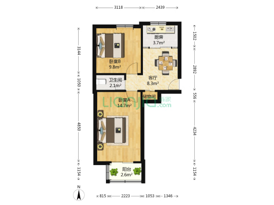 后南仓 2室1厅1卫 54平方