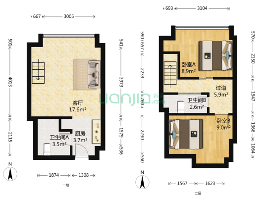 长江一号 2室1厅2卫 35平方