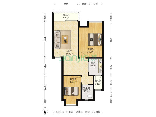 中海怡美山庄 2室1厅1卫 71平方
