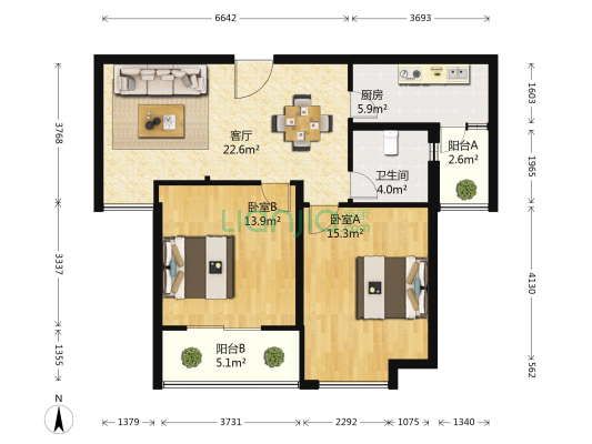 葛洲坝世纪花园二期、三期 2室1厅1卫 90平方