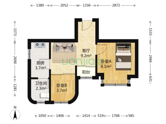华福大厦 2室1厅1卫 40平方