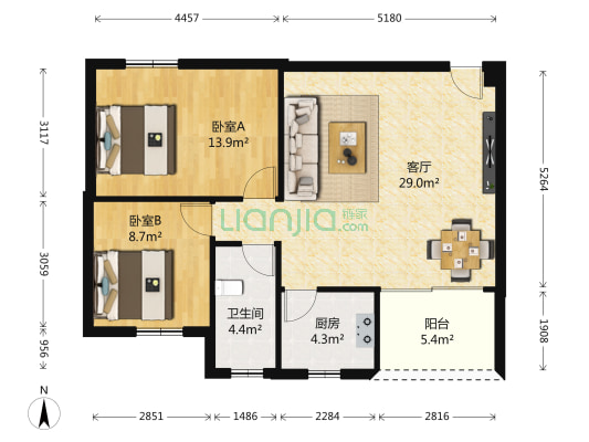华景新城翡翠居 2室1厅1卫 78平方