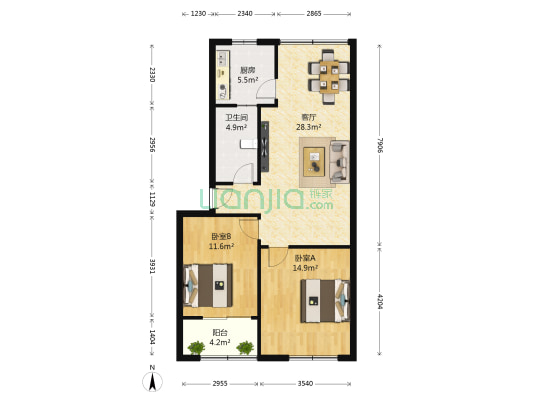 信息产业电子第十一设计研究院宿舍 2室1厅1卫 70平方