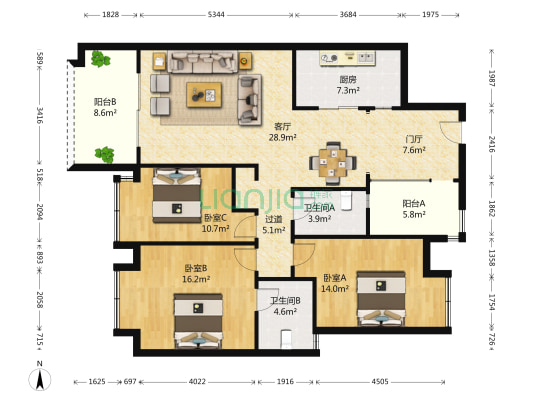 武海中华锦绣 3室1厅2卫 120平方