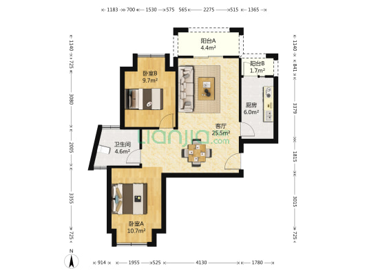 巴黎春天 2室1厅1卫 85平方