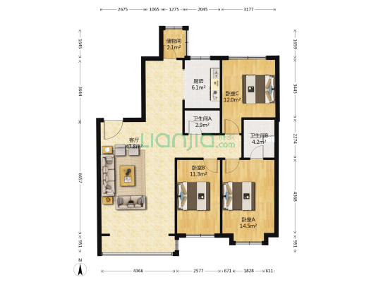 中意之尊 3室1厅2卫 142平方