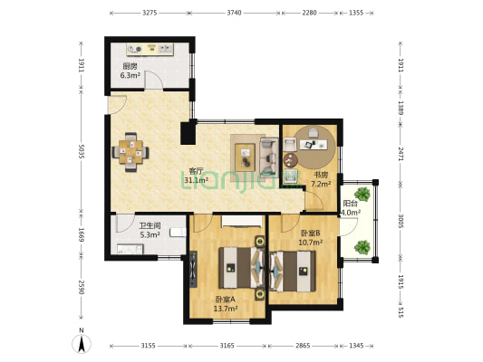 冠城大厦 3室1厅1卫 108平方