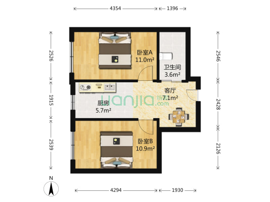 开运大厦 2室1厅1卫 57平方