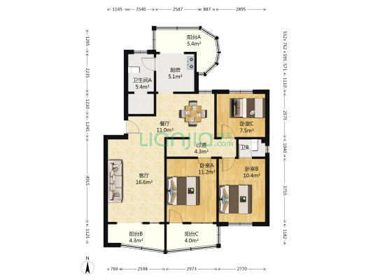 雅苑(婺城区) 3室2厅2卫 105平方