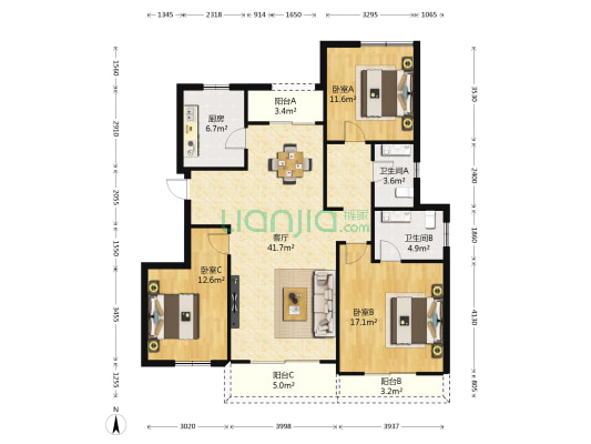 锦绣天下一期 3室1厅2卫 120平方