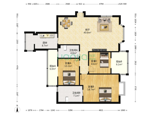 堰锦新居 3室1厅2卫 124平方