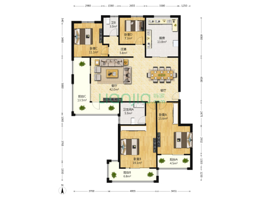 湖滨花园 4室1厅2卫 158平方