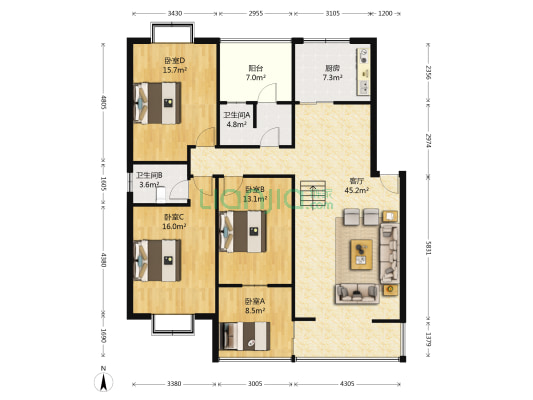 陵州铭苑 4室1厅2卫 129平方