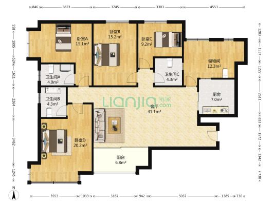 恒大名都一期 4室1厅3卫 179平方