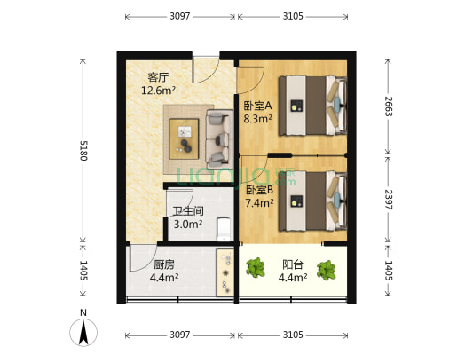 陇海西路172号院 2室1厅1卫 48平方