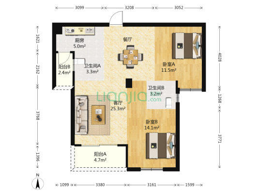 海西佰悦城二期 2室1厅2卫 82平方
