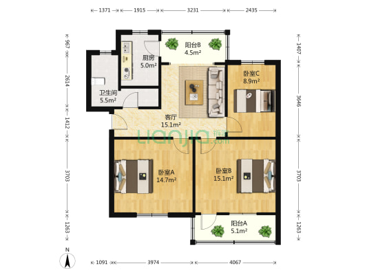 洪山宾馆宿舍 3室1厅1卫 88平方