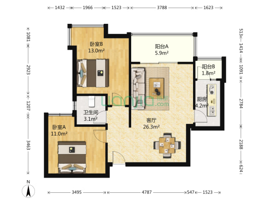 锦丽华庭 2室1厅1卫 82平方