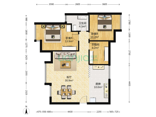 锦尚天华 2室1厅1卫 86平方
