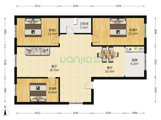 江北公园商住楼 3室2厅1卫 123平方