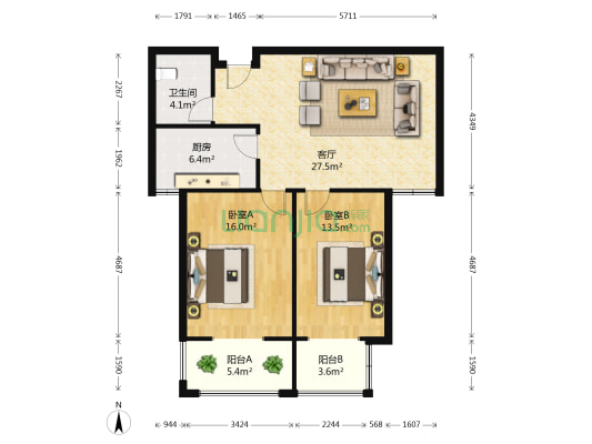 红河瀛园一期东院 2室1厅1卫 104平方