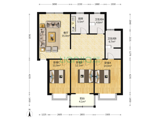 县社家属院 3室1厅2卫 98平方