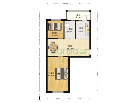 华侨小区 2室1厅1卫 68平方