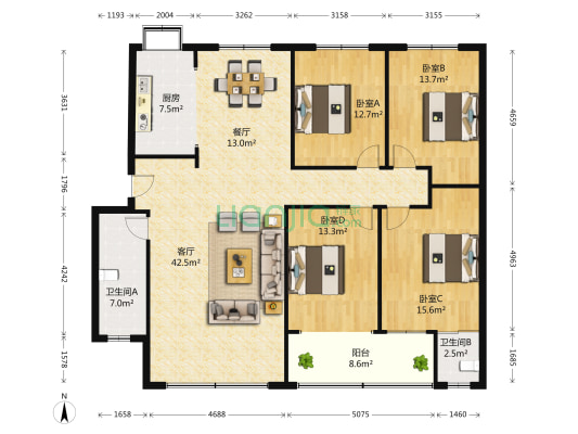学府花园 4室2厅2卫 160平方