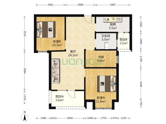 金地澜菲溪岸 3室1厅1卫 94平方