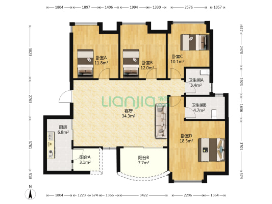 碧桂园豪园林湖苑 4室1厅2卫 138平方