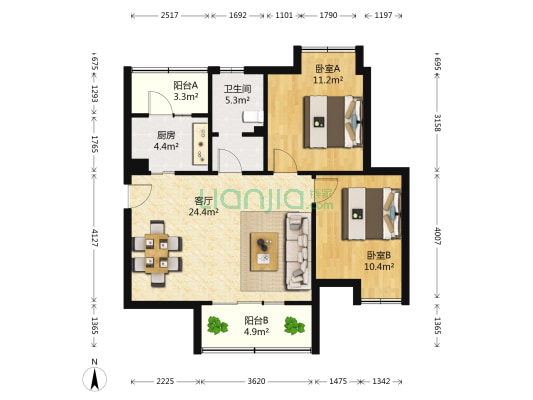 德昆新公馆 2室1厅1卫 80平方