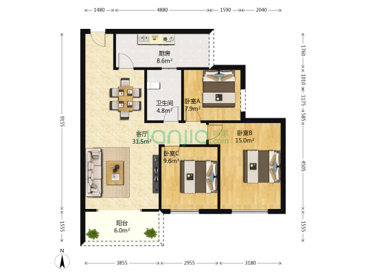 春天公馆 3室1厅1卫 79平方