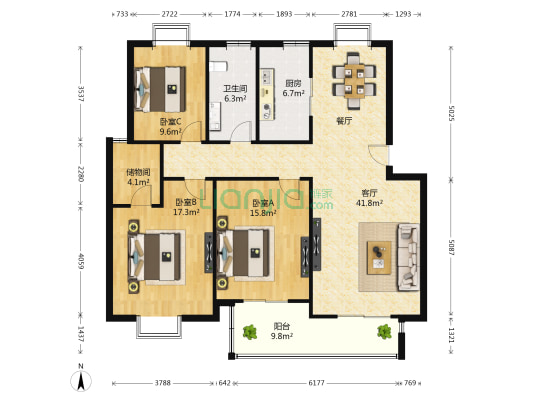报业园东区 3室1厅1卫 125平方