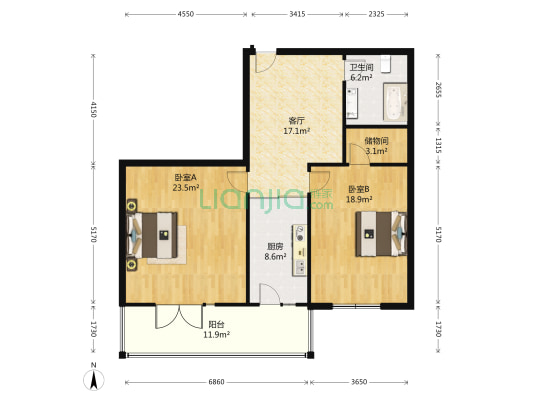 香溪花园 2室1厅1卫 113平方