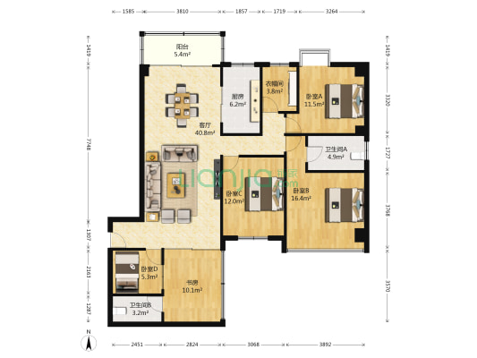 乾坤华源 5室1厅2卫 150平方
