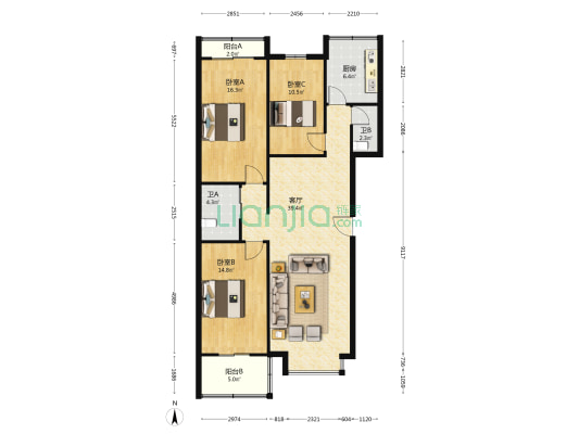 世纪名苑 3室1厅2卫 127平方