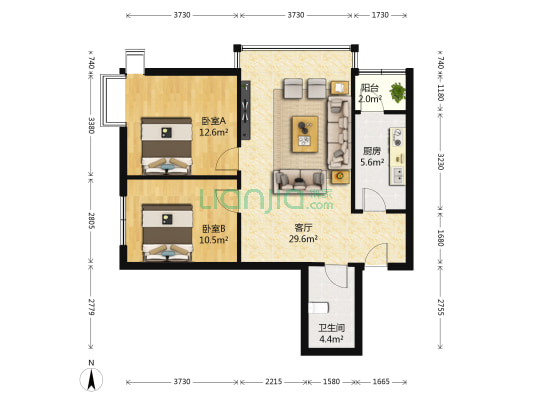 橄榄城 2室1厅1卫 90平方