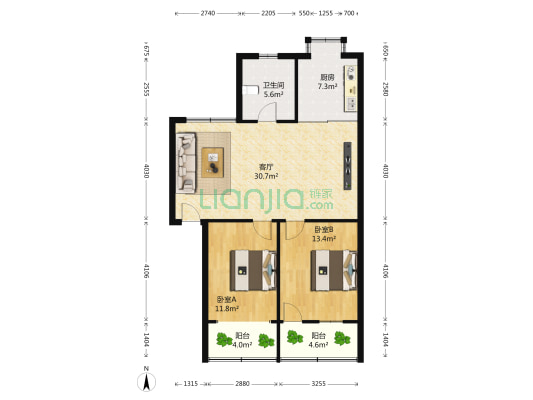 铁四院清河园 2室1厅1卫 92平方